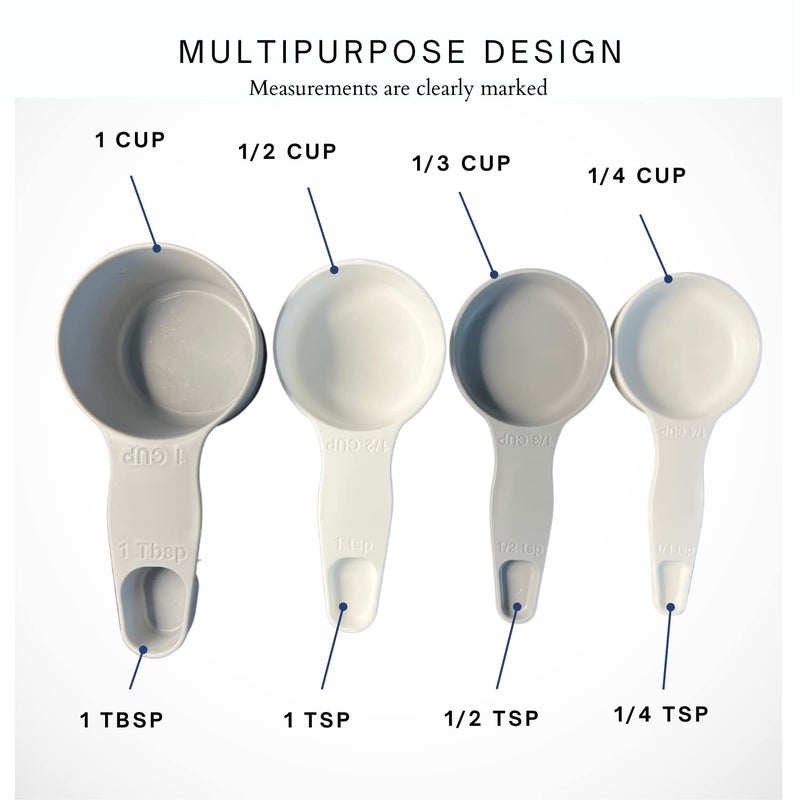 Storage Theory 2-in-1 Measuring Cups & Spoons Set (4-Piece) - Nesting Space-Saving Kitchen Gadget - BPA-Free Food Grade Plastic - Dishwasher Safe for Baking, Cooking, Coffee - White/Gray - Image 4